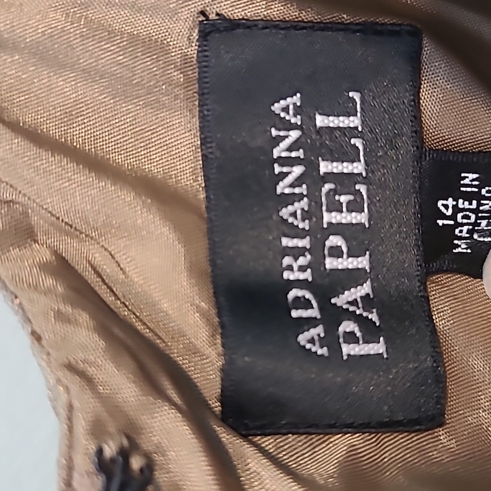 Adrianna Papell Dress Bronze Gold‎ Shimmer Elegant Ethereal Grecian Size 14 - Picture 7 of 9